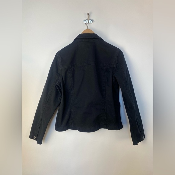 Liz Claiborne Black Denim Jacket pockets 100% Cotton - Picture 3 of 7